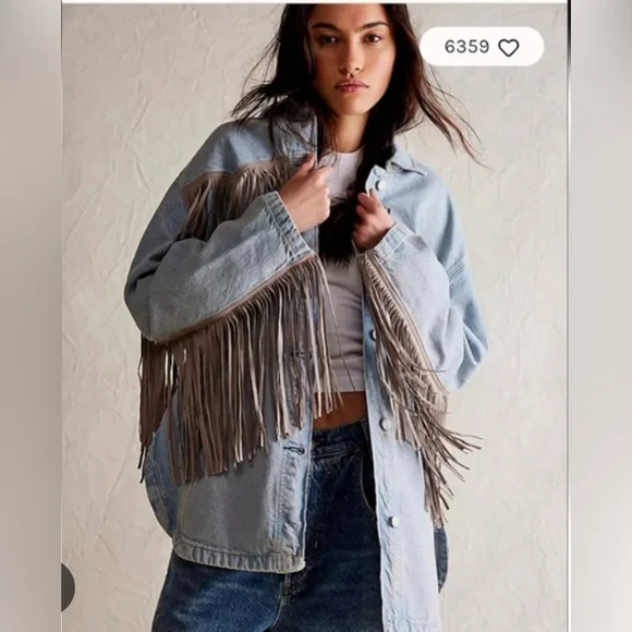 We The Free Light Blue Fringe Jean Jacket. Size small. - Picture 5 of 5